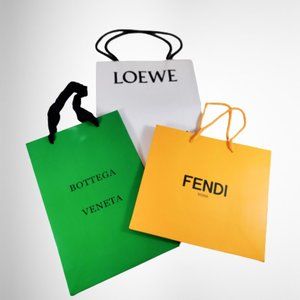 Assortment of 3 New Paper Shopping Bags - Fendi, Loewe, Bottaga Veneta